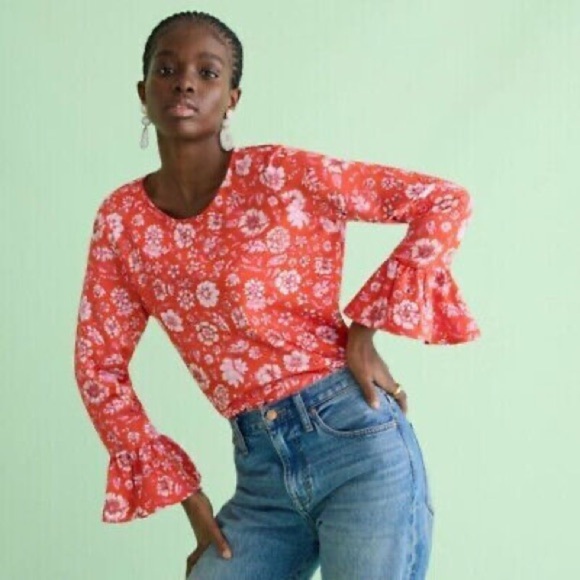 J. Crew Tops - J.Crew Winter Garden Bell Sleeve Top in Poppy Fields Women’s Size Small